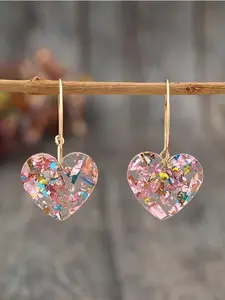 Valentine's Day Mosaic Heart Drop & Dangle Earrings, Elegant Vintage Style Resin, No Plating, Iron Ear Needle, Christmas Decorations, Gifts, Mosaic Heart Design, Resin Material