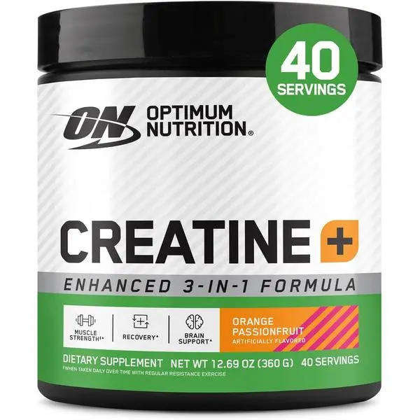 Optimum Nutrition Creatine Monohydrate Plus Powder, Orange Passionfruit Flavored Creatine Performance Blend With Electrolytes for Hydration, Added Vitamins, 40 Servings, 360 Grams (Packaging May Vary)