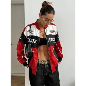 StreetHx Letter Pattern Contrast Color Drop Shoulder Bomber Jacket For New Year Clothes