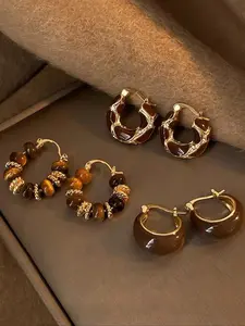 Women's Elegant Geometric Design Hoop Earrings, Vintage Trendy Minimalist Earrings, Chic All-match Jewelry As Gift for Girlfriend, Hoop Earring Sets, Statement Earrings