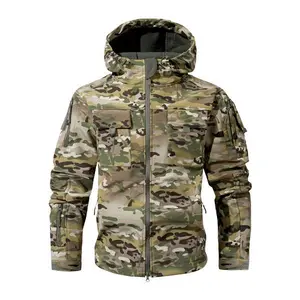 Men's tactical hooded jacket, soft shell waterproof outdoor jacket with multiple practical pockets, suitable for neutral style hiking and military operations