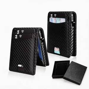 Father's Day Gift for Dad Men's RFID Blocking Aluminum Wallet Pop Up Credit Card Case with Cash Slot ID Window Slim Minimalist Premium Microfiber Front Pocket Wallet Gift Box Included outdoorfun