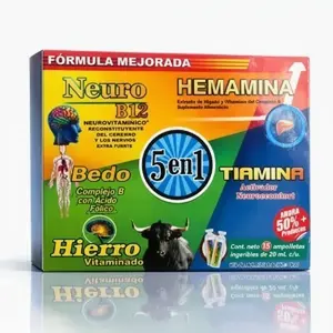 (3) Neuro B12 Hemamina 5-in-1 Reconstituent – Iron and Vitamin B Complex with Folic Acid – 15 Drinkable Ampoules 20ml – Brain and Nerve Support for Youth and Adults