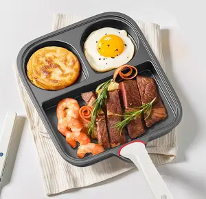 QAC Multifunctional Non-stick Egg Frying Pan – 4 Holes Skillet with Wooden Handle, Medical Stone Omelet Maker for Pancakes, Burgers, Breakfast & Quick Cooking at Home.Non-stick Beige Cookware frying pan.Nonstick Woks