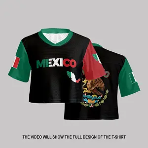 [Top Deal] Mexico Crop Mesh Jersey for Women – Mexican Flag Eagle Inspired Sports Shirt, Breathable Festival Streetwear Top