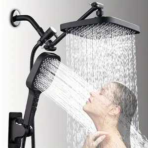 Rain Shower Head with Handheld Spray, 1 Set Adjustable Settings Shower Head with Bracket & Hose, Wall Mounted Shower System for Home Bathroom, High Pressure Shower