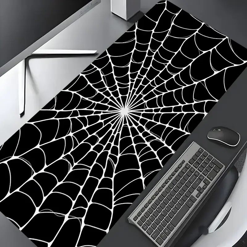 Gothic Spider Web Print Gaming Mouse Pad for Gaming Mice - Black & White, Large Multi-Size, Non-Slip Rubber, Lock Edge, Washable Desktop Protection Pad for Home Office Users, Desk Accessory