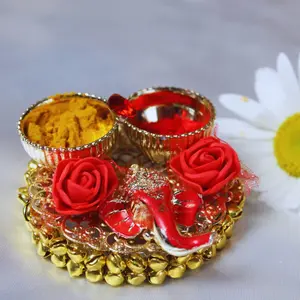 Sacred Ganesha Haldi Kumkum Holders Set | Festive Thali for Diwali, Weddings & Housewarming | Symbol of Blessings | Culturally Rich Gift