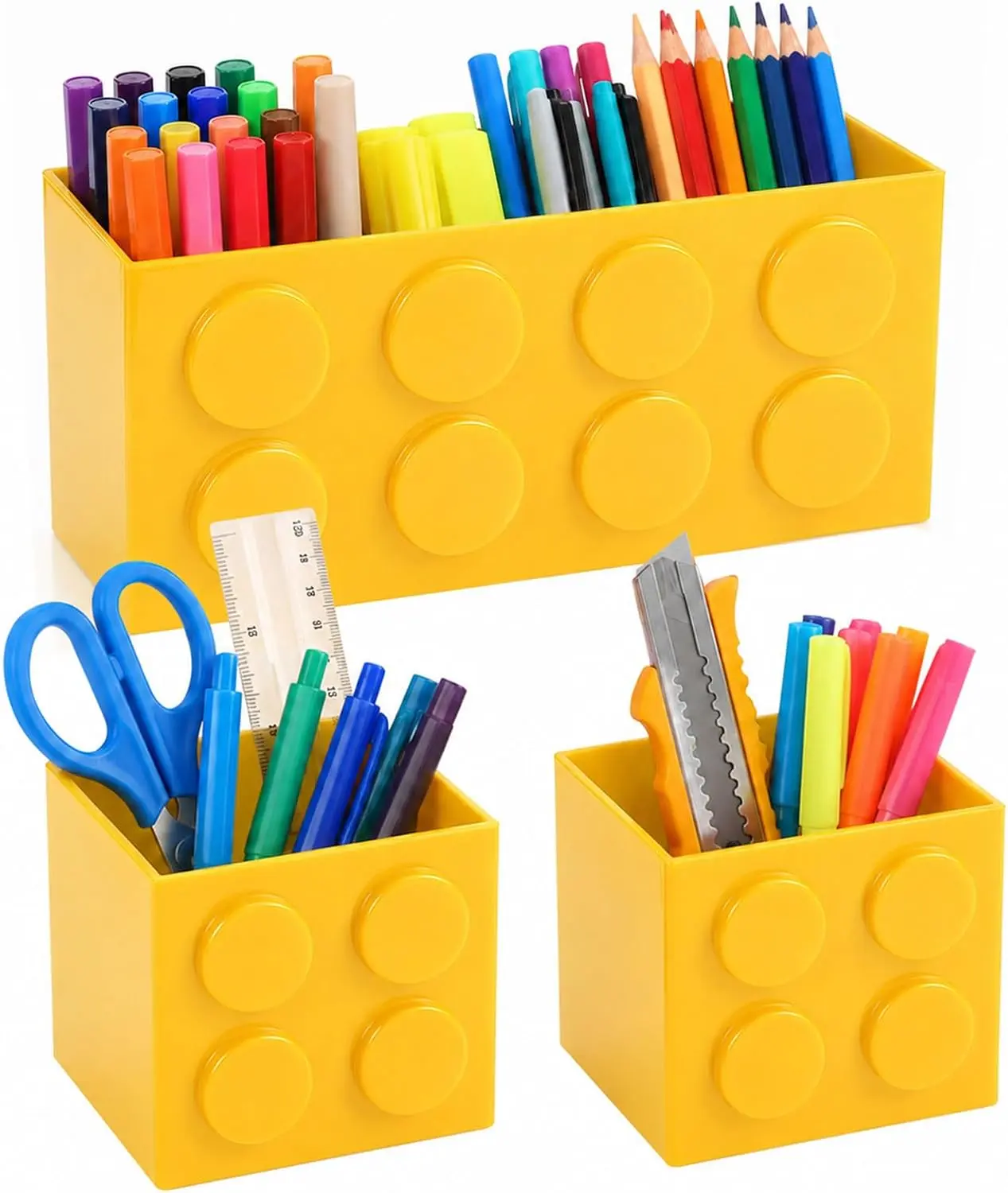 3 Pcs Magnetic Storage Containers Building Blocks Basket Organizer Brick Themed Magnetic Locker Accessories for Whiteboard Dry Erase Marker Pen Holder for Back to School Refrigerator Home Wall