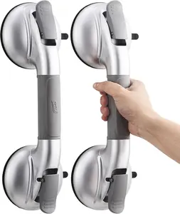 TAILI UPGRADED Shower Grab Bars for Bathtubs and Showers, 2 Pack, Shower Handles for Seniors and Elderly, Suction Maximum 330lbs,Shower Bar with Upgraded Rubber Suction Cups, Safety Grip No Drilling, Removable,Silver