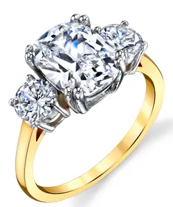 Women's Sterling Silver 925 Meghan Markle 14K Gold Plated Cushion Cubic Zirconia Wedding Engagement Ring