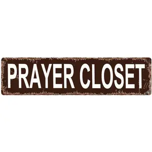 Prayer Closet Sign - Christian Indoor or Outdoor Art Home Pub Bar Wall Decor Retro Metal Aluminium Sign 16 X 4 Inch