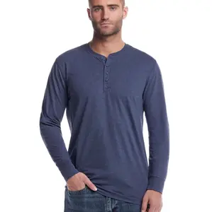 Long Sleeve Brushed Jersey Henley In Maritime Blue