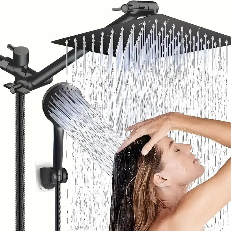High Pressure Rainfall & Handheld Showerhead Combo, Adjustable Extension Arm Shower Head with 9 Spray Settings, Anti-leak Design Shower Equipment, Handheld Shower Attachment