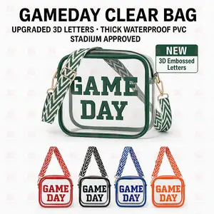 Stadium Approved Clear Crossbody Bag for Gameday with 3D Embossed Letters | Waterproof PVC Clear Purse with Adjustable Woven Strap | Spring 2026 MLB Concert Music Festival Essentials
