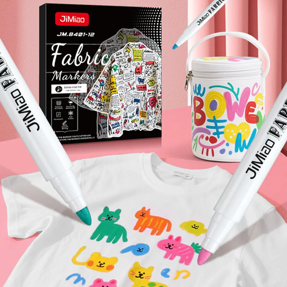 12/24 Colors Fabric Markers Pens Set, Art Markers, Coloring Markers, Non-Toxic Indelible Permanent Fabric Paint, Textile Marker Pen for T-Shirts, Bags, Canvas, Shoes, Pillowcase