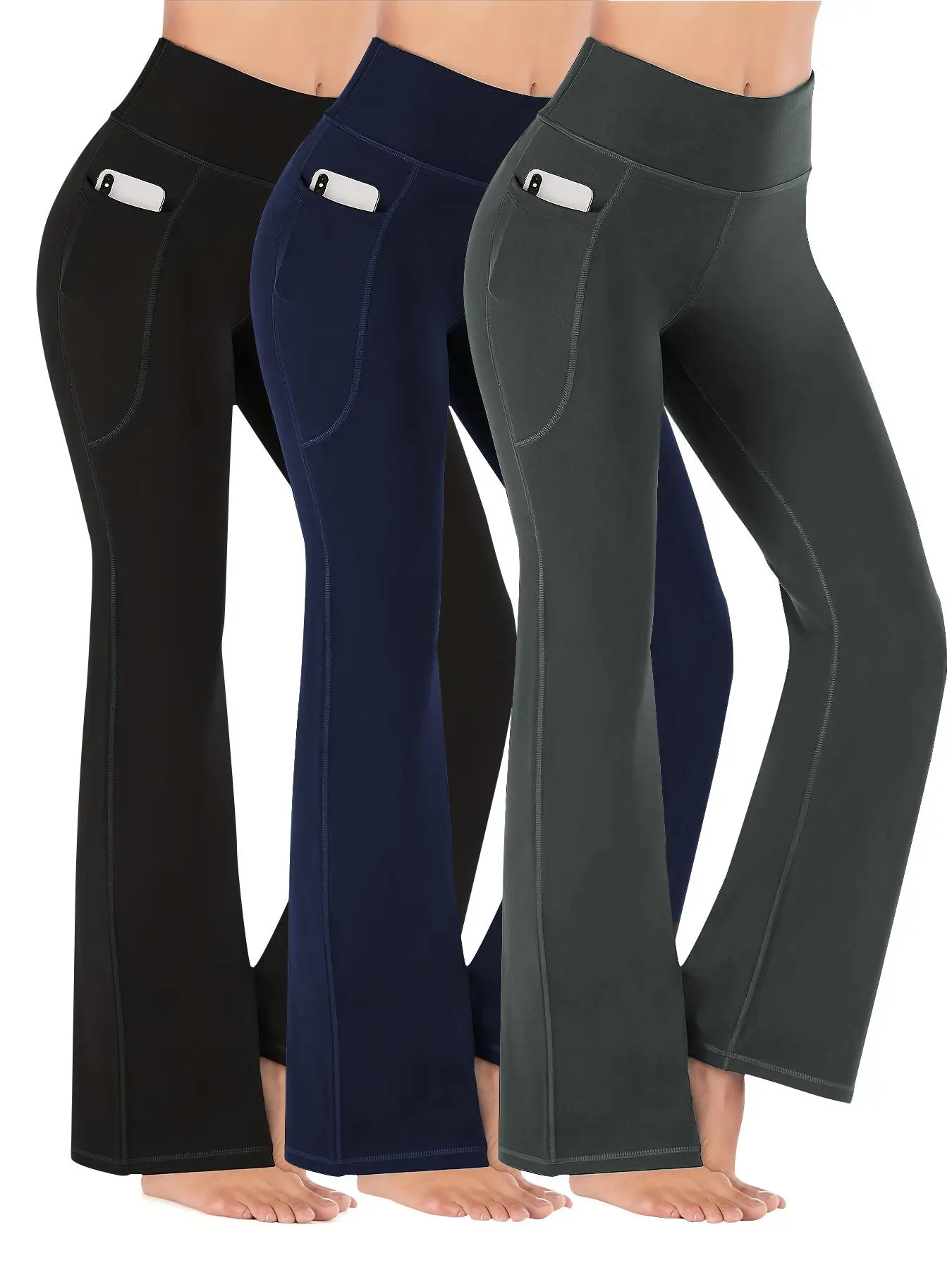 Women's High Waist Side Pocket Sports Groove Tummy Control Leggings, High Stretch Seamless Yoga Pants, Fitness Pants, Gym Clothes, Workout Clothes Women, Ladies Sportswear Clothing, High Waist Activewear