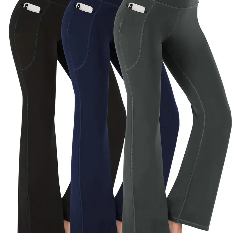 Women's High Waist Side Pocket Sports Groove Tummy Control Leggings, High Stretch Seamless Yoga Pants, Fitness Pants, Gym Clothes, Workout Clothes Women, Ladies Sportswear Clothing, High Waist Activewear
