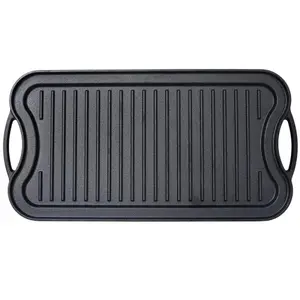 Pre-Seasoned Cast Iron Reversible Rectangular Grill/Griddle, Black,20inch x 10inch
