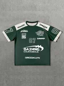 Men's Letter & Number Print Round Neck Tee, Regular Fit Vintage Patchwork Short Sleeve Crew Neck T-Shirt for Summer, Fashion Men's Top for Daily Wear Jersey Shirt