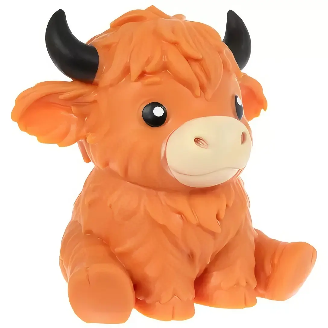 Cute Highland Cow Jumbo Squishy with Black Horns and Expressive Eyes for Kids and Collectors