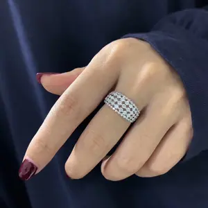 Elegant 5-Row Full Diamond Ring with Micro Inlaid Zircon for Women Fashionable Luxurious High-Quality Engagement Wedding Jewelry Metal Coating