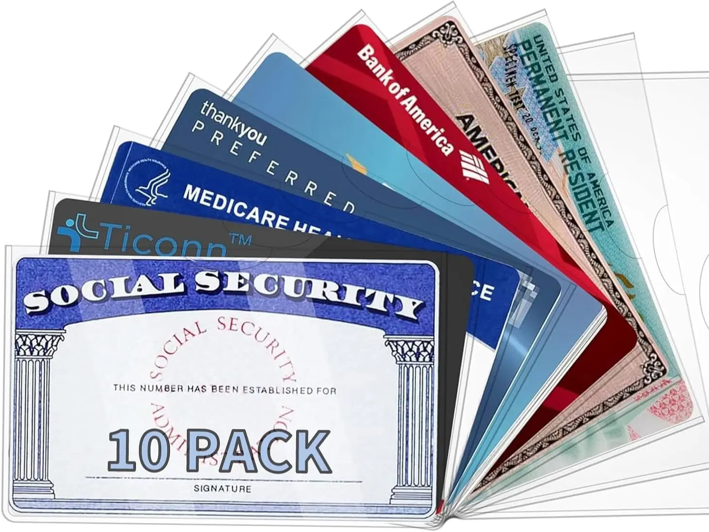 10-Pack Card Protector Sleeves, 24 Mil Soft Clear Waterproof Covers for Social Security, Medicare, ID, Debit & Credit Cards (Office Desk Organizer Accessory)