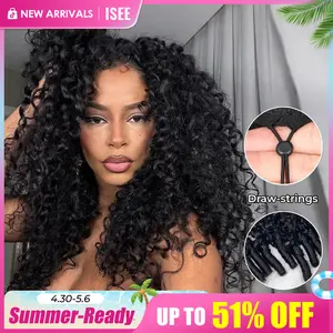 ISEE HAIR New In Burmese Curly Human Hair Wear Go 7x5 HD Lace Wig InvisiFit Strap Glueless Wig for Beginners #TikTokShopSpringGlowUp, Drawstring Wigs Curly #ISEECrochetNewArrivals #SummerVibes