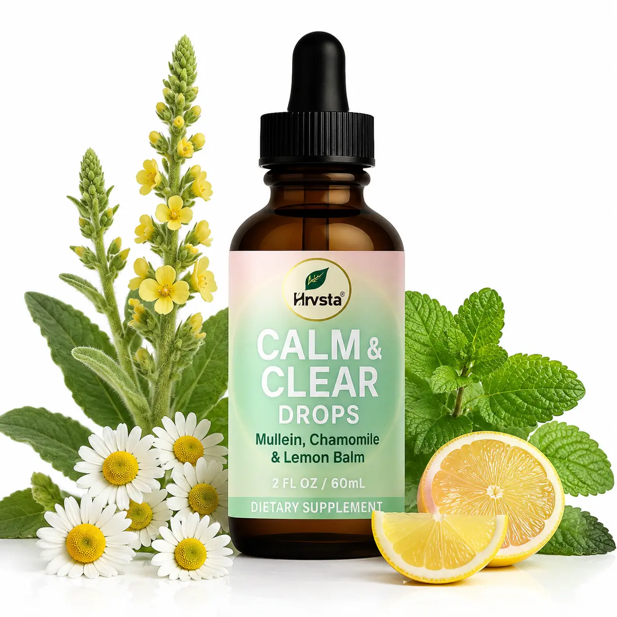 Calm & Clear Drops with Mullein, Chamomile & Lemon Balm | Herbal Liquid Supplement for Daily Wellness Support | Natural Botanical Blend | 2 fl oz