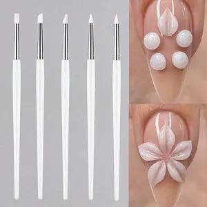 5pcs Professional Nail Art Brush Set, Silicone Nail Art Engraving Pens For Acrylic, Gel, Press On Nails, Durable & Precise Nail Sculpting Tools Kit, Nail Design Brush, Nail Supplies for Nail Tech, Nail Kit
