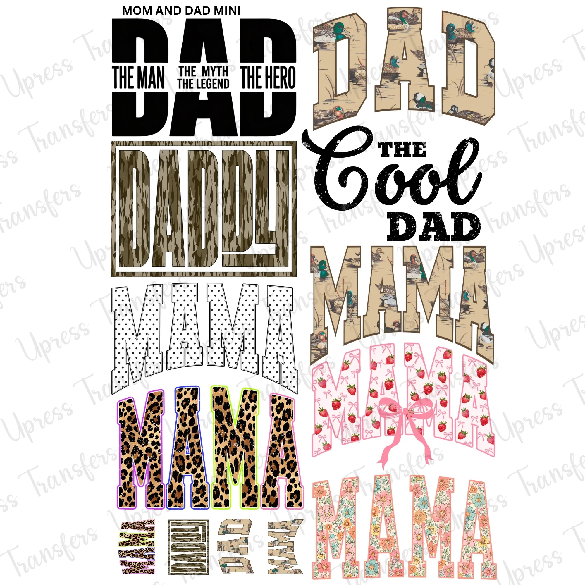 Mom And Dad Mini DTF Transfer Gang Sheet 24.5" x 36" Direct To Film for DIY Enthusiasts Vibrant Custom Options Cozy Handmade Aesthetic Festive Design