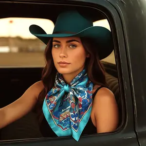 35X35" Blue Multi Pattern Wild Rag / Scarf WR1015 35X35" Blue Multi Pattern Wild Rag / Scarf WR1015