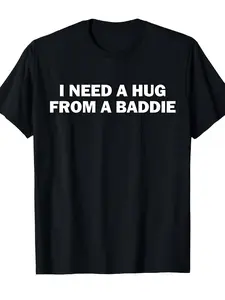 I Need A Friend'S Hug Printed T-Shirt |   Black Short Sleeve Casual Street Top, High Quality Printed, Ideal For Festive Occasions, Regular Length, All-Season Comfortable Tee For Everyday Outdoor Activities