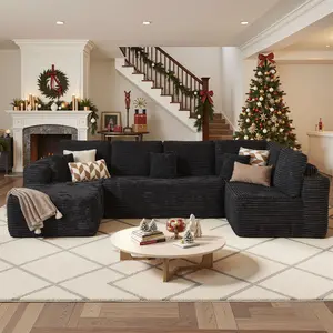 POUUIN 133" Modern Modular Upholstered Sectional Sofa - Fixed Arms, Large Chaise Lounge, Multi-Seat, Pet-Friendly Ultra-Soft Plush Corduroy, High-Density Foam, Durable Pocket Spring, No-Assembly for Large Living Rooms, Modern Modular Sofa