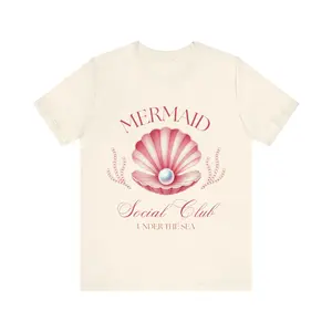 Mermaid Social Club T-Shirt - Pink Ocean Pearl & Seashell Clamshell Design  | shellyeahshirt | standard and plussize | cotton shirt | Women's Shirt | Womenswear |  | Beach Tee | Vacation Outfit Comfort Fabric Lightweight