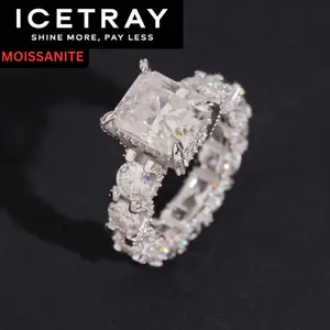 ICETRAY Deluxe Moissanite 5ct Radiant Cut Pave Set Engagement Ring