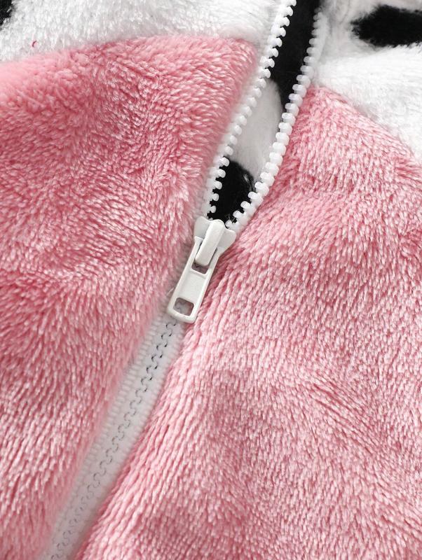 Persoplay Kids Baby Girls Cow Design Hooded Fuzzy Costume Jumpsuit - Soft and Fuzzy Material, Ideal for Outdoor Activities