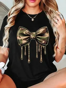 100% Cotton Unisex Camouflage Old Camo Bow Cute Country Hunting Women Girl T-Shirt