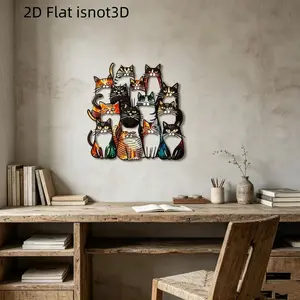 Colorful Cat Metal Wall Decor, Bohemian Style Iron Cat Hanging, Indoor Outdoor Art, Bedroom Living Room Entryway Bathroom Courtyard, Cat Lover Gift