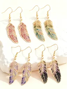 Women's Fashion Dripping Feather Earrings Set, Boho Style Jewelry, Vintage Boho Elegant Light Luxury Style, Color Gradient Copper Material, Perfect for Daily Wear, Fashionable Earrings, Fashion Jewelry Accessories