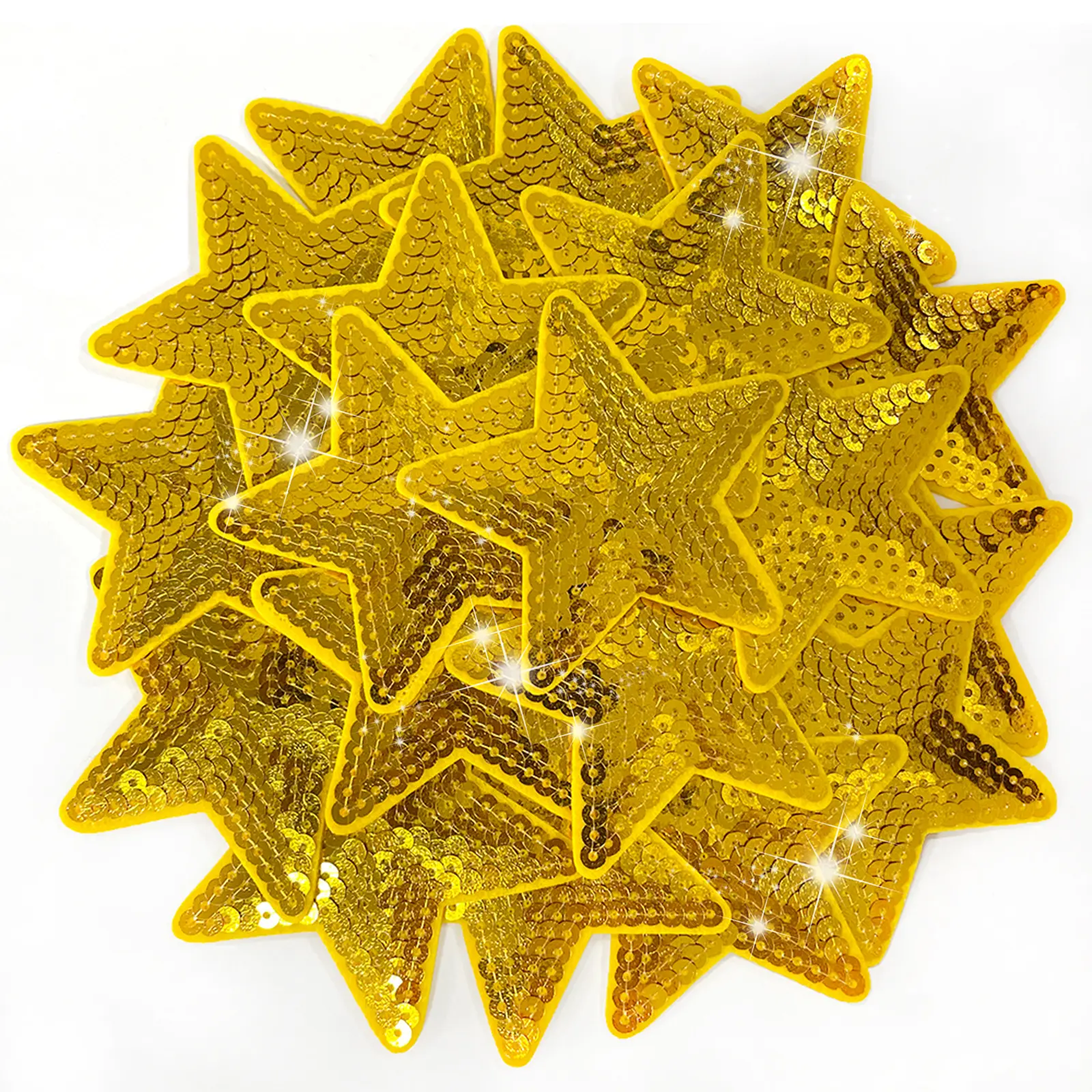 30-Pieces Sequin Star Iron-On Sew-On Patches - 2.95inch*2.95inch Embroidery, Shiny Chrome Patch Art, DIY Clothing Repair Accessory for Adults' Apparel, Bags