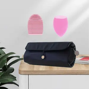 1 Pack Makeup Brush Roll Storage Bag, Portable Dust-proof Travel Makeup Brush Storage Bag, Equipped with Makeup Eggs and Brush Cleaning Tools, Essential for Beauty Enthusiasts