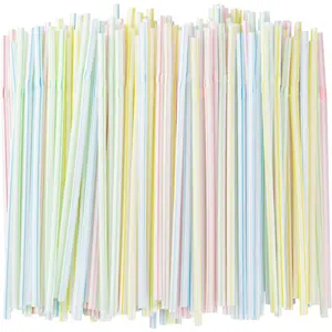 200/100pcs 8.5 Inch Plastic Straws, Bendable Disposable Drinking Straws, Stripe Colors, Party Daily Use, Milk Juice Beverages