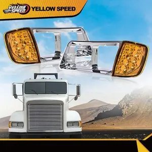 Fit For Freightliner FLD120 Headlight Bezel W/LED Turn Signal Corner Light 1Pair