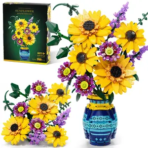 MAYICIVO 1769PCS Sunflower Bouquet Building Blocks with Vase, Creative Flower Set for Women & Men,Christmas, Anniversary, Birthday, or Home Decor Gift