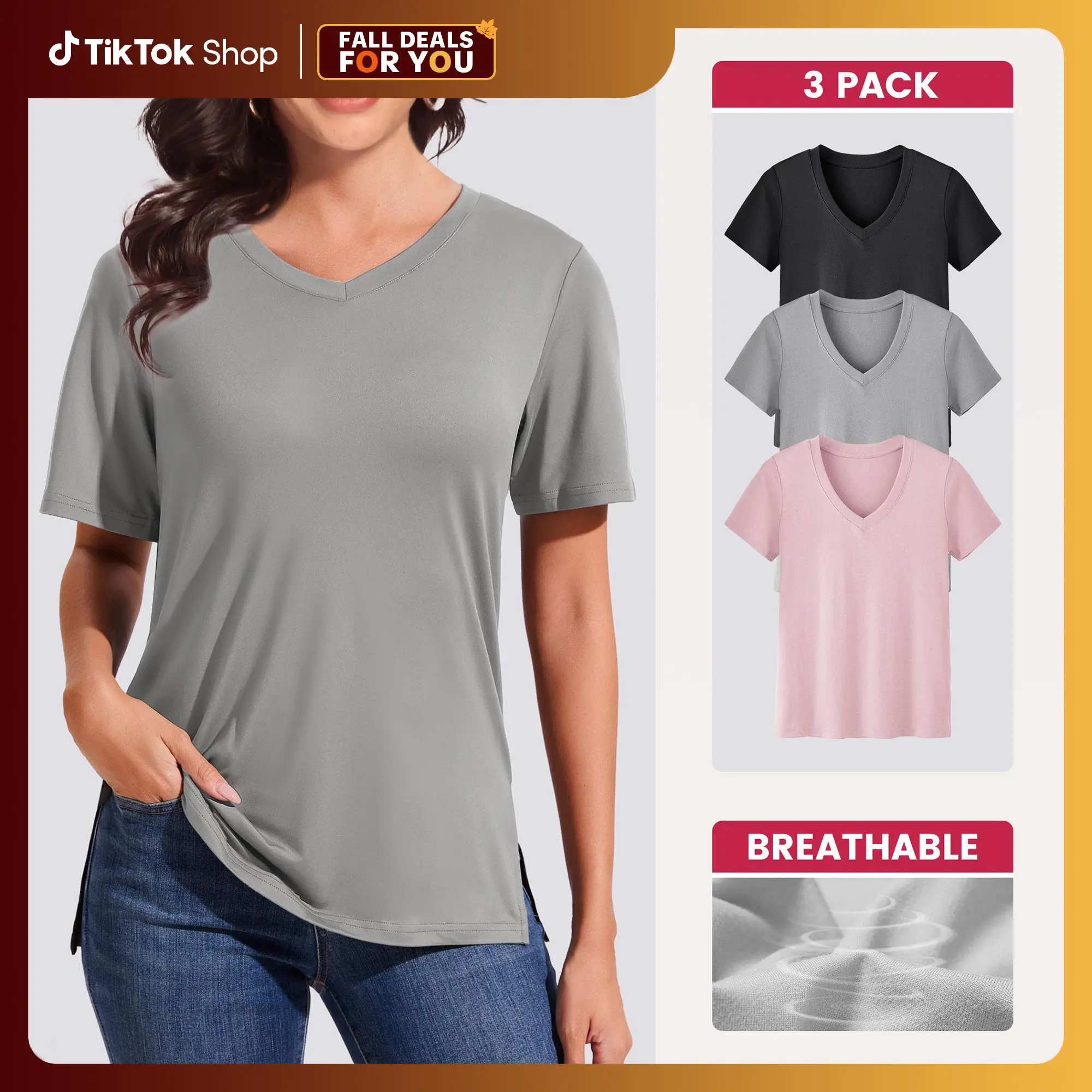 SHOWITTY Womens 1/3 Pack T-Shirts Basic Short Sleeve V Neck Tops - Plus Size Solid Color Summer Clothes Comfort Daily Wear