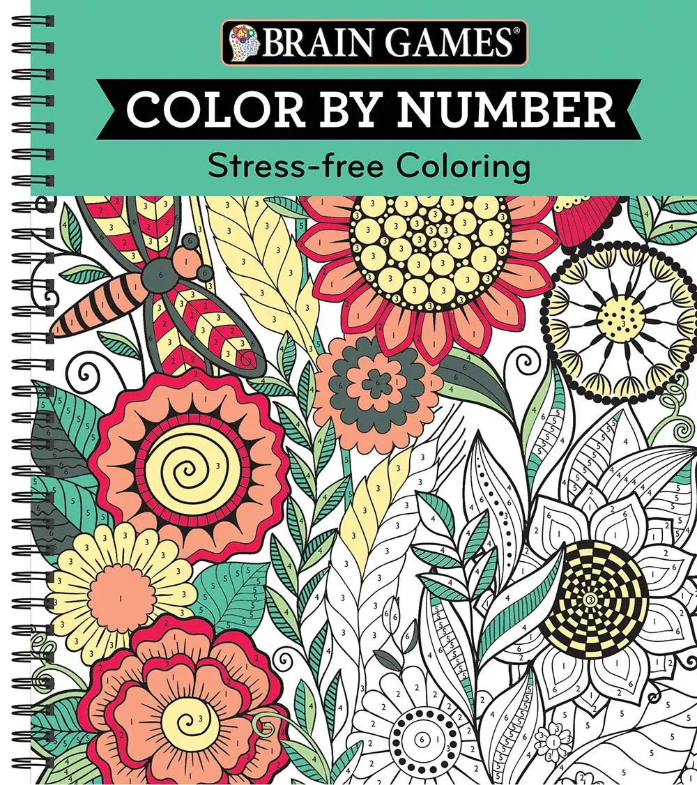 Brain Games - Color by Number: Stress-Free Coloring (Green) -- Publications International Ltd - Spiral