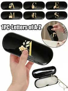 One cream-colored solid eyewear case, Glasses holder, easy to carry, waterproof and dustproof. Letter eyeglass hard case, letter pendant eyeglass case