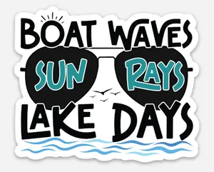 Lake Life Sticker 3" | Boat Waves Sun Rays Lake Days Waterproof Vinyl Sticker