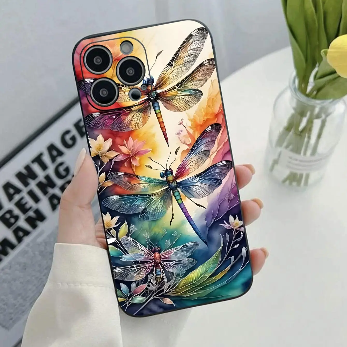 Creative Oil Painting Dragonfly Pattern Phone Case, Phone Cover, Shockproof Phone Protective Case Compatible with iPhone 11 12 13 14 15 16 17 Pro Max